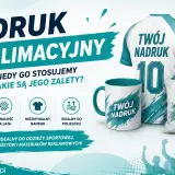 Druk termosublimacyjny na koszulce, kubku i poduszce. Żywe kolory, trwałość i idealny nadruk na poliestrze.