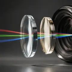 Światło RGB przechodzi przez soczewki, tworząc efekt achromatu.