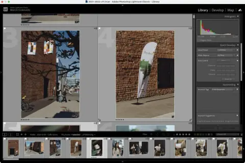Plik dng z Adobe Lightroom Classic. Zdjęcie przedstawia flagę "Brazilian Coffee Bay" na tle ceglanej ściany.