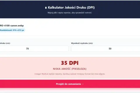 Kalkulator jakości druku DPI pomaga określić, jak wydrukować zdjęcie. Wpisz wymiary, aby sprawdzić ostrość wydruku.