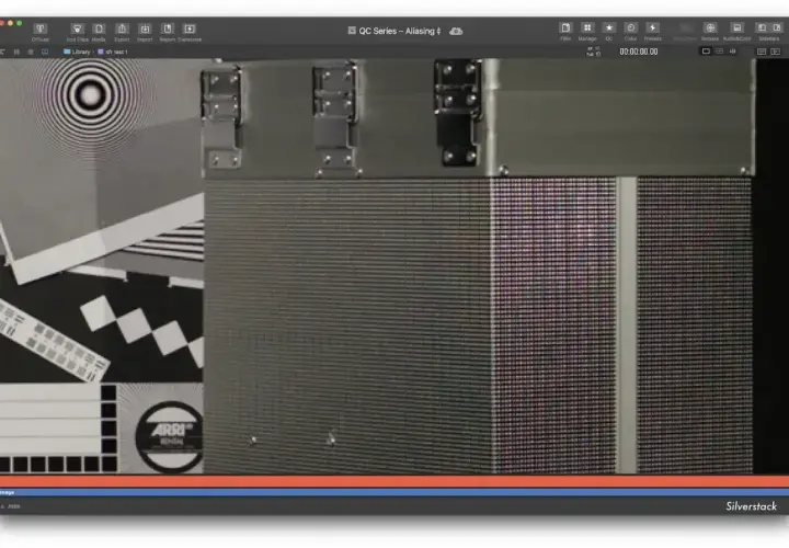 Test obrazu wideo pokazuje, jak wygląda aliasing. Widoczne są wzory i tekstury, które pomagają zrozumieć, aliasing co to jest.