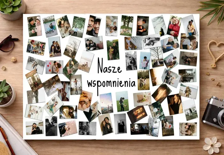 Kolaż zdjęć z napisami "Nasze wspomnienia" w jakości HD. Widoczne pary, rodziny i chwile uchwycone w pięknych kadrach.