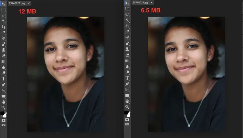 Dwa zdjęcia tej samej dziewczyny. Jedno ma 12 MB, drugie 6.5 MB.