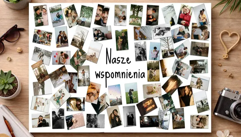 Kolaż zdjęć z napisami "Nasze wspomnienia" w jakości HD. Widoczne pary, rodziny i chwile uchwycone w pięknych kadrach.