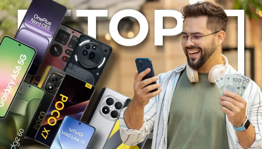 Szukasz najlepszych telefonów do 1500 zł? Zobacz nasz ranking! Na zdjęciu smartfony i mężczyzna z pieniędzmi.